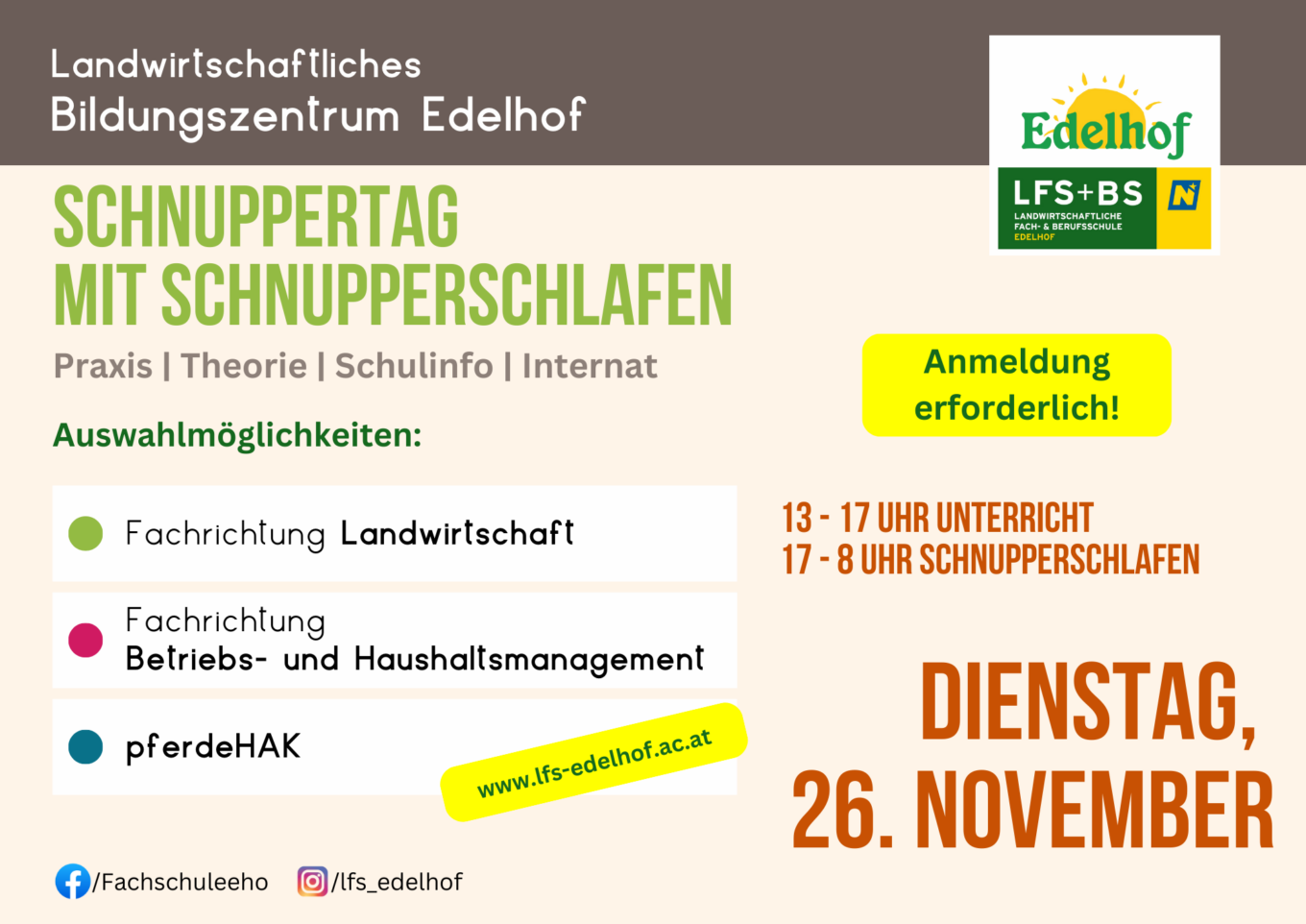 Schnuppertag mit Schnupperschlafen von 26.Nov. – 27.Nov. 2024