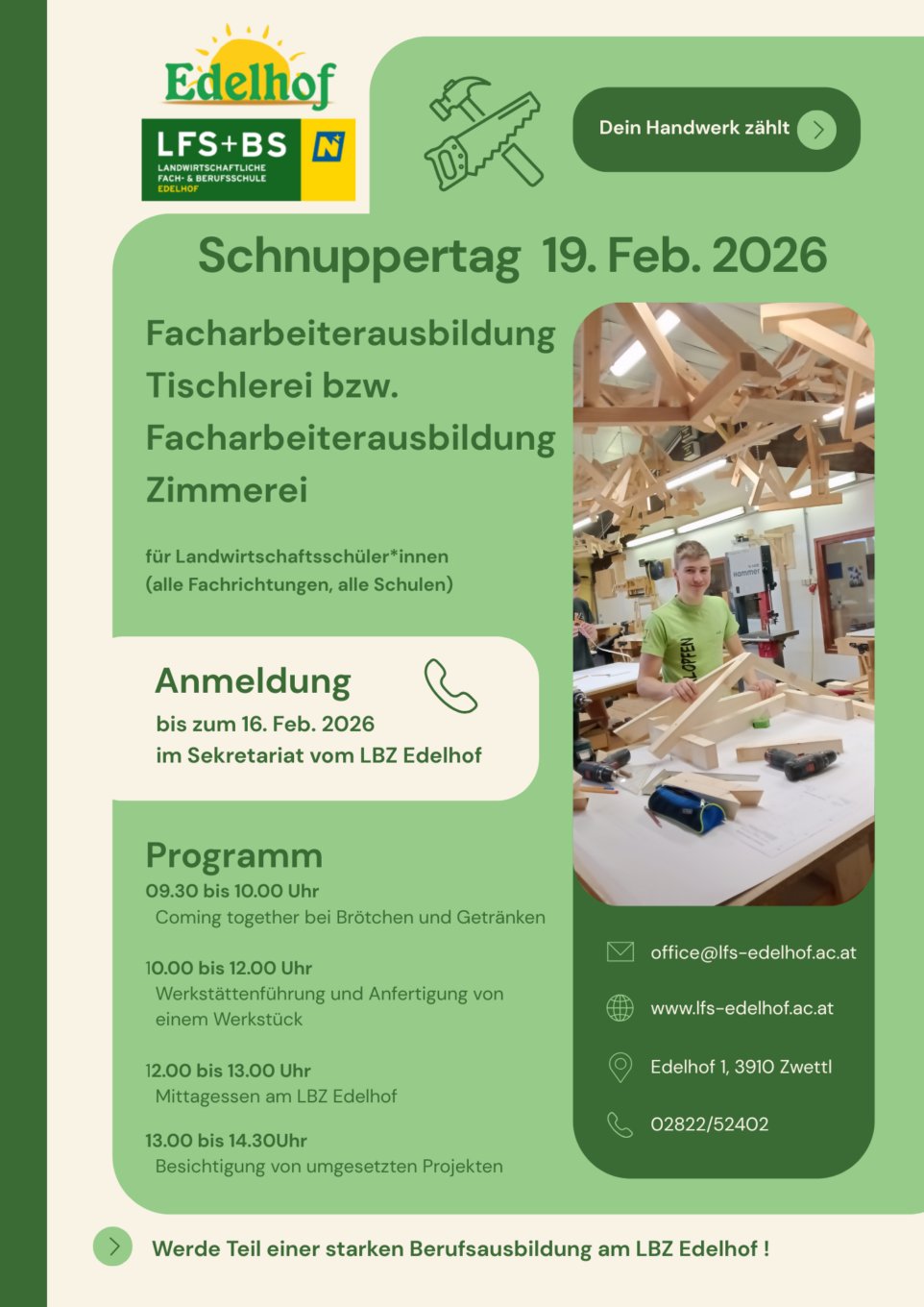 Schnuppertag Mehrberuflichkeit Tischlerei/Zimmerei