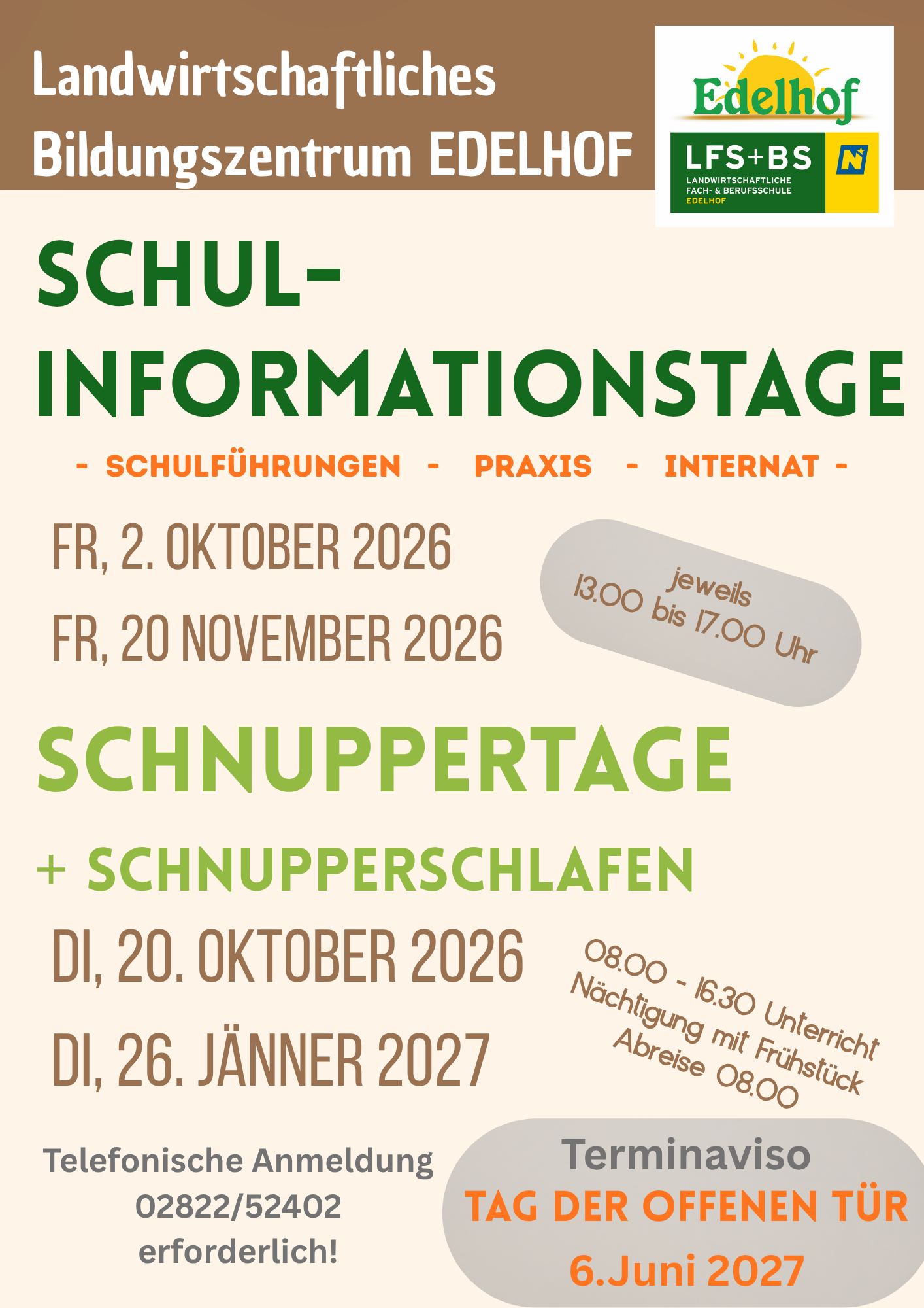 Infos zu unseren Infotagen und Schnuppertagen + Schnupperschlafen