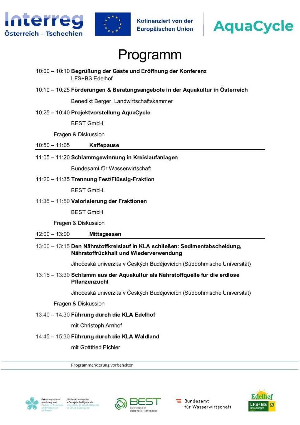 Fachtag Aquacycle am 19. November 2026 in der LFS+BS Edelhof